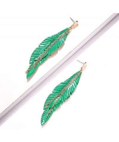 Feather Tassel Dangle Earrings for Women Bohemian Faux Leather Plume Gold-tone Metal Chain Fringe Statement Drop Earrings Vin...