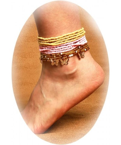 Multi Layered Butterfly Beaded Anklet Bohemian Style Foot Chain Bracelet Jewelry Adjustable Ankle Bracelets for Women and Gir...