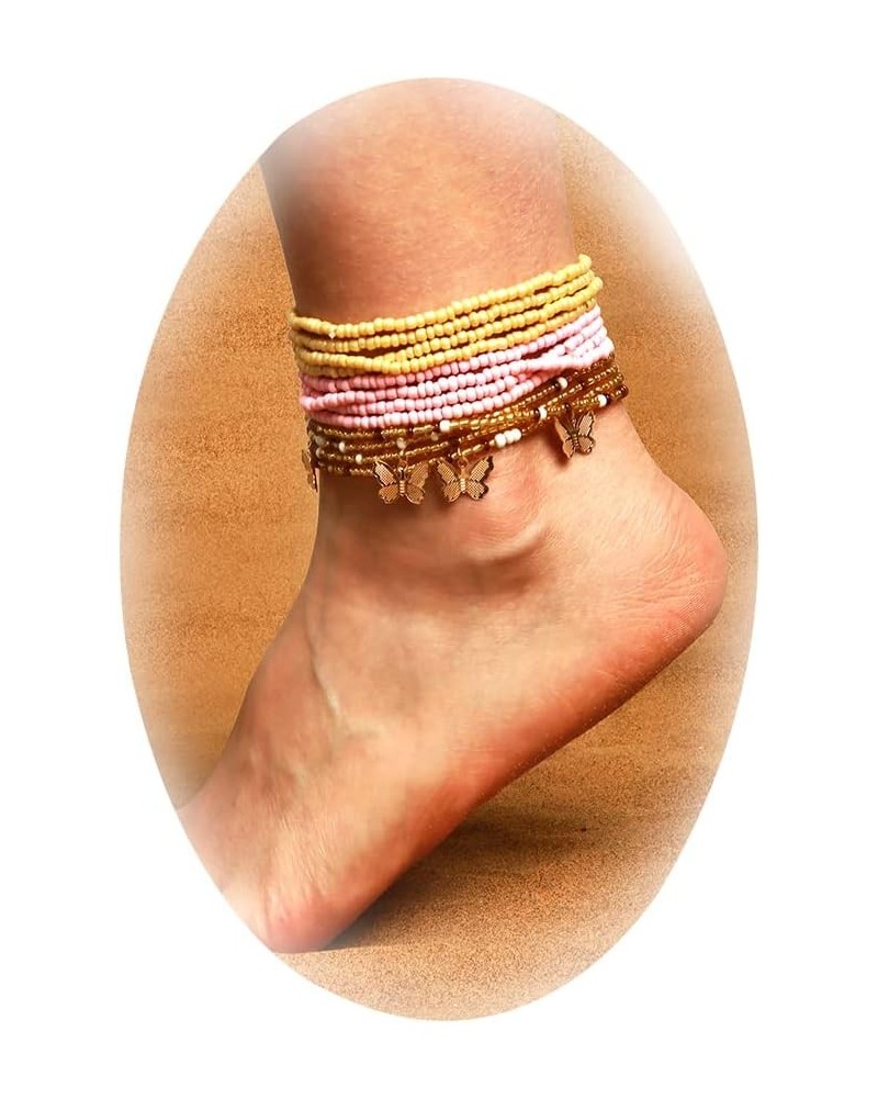 Multi Layered Butterfly Beaded Anklet Bohemian Style Foot Chain Bracelet Jewelry Adjustable Ankle Bracelets for Women and Gir...