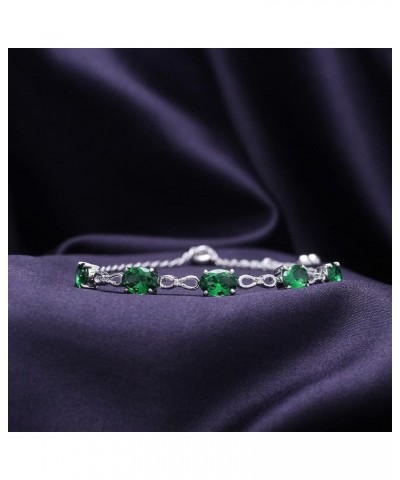 925 Sterling Silver Simulated Green Emerald & White Lab Grown Diamond Tennis Bolo Adjustable Bracelet For Women (4.50 Cttw, A...