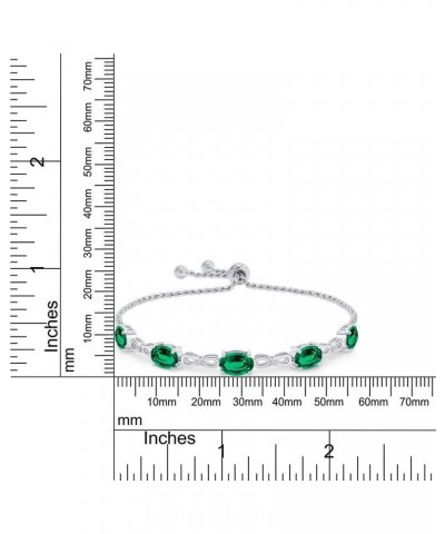 925 Sterling Silver Simulated Green Emerald & White Lab Grown Diamond Tennis Bolo Adjustable Bracelet For Women (4.50 Cttw, A...