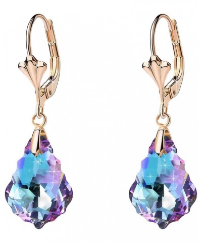 Austrian Crystal Baroque Drop Leverback Earrings for Women Fashion 14K Gold Plated Hypoallergenic Jewelry Vitrail Light $9.43...