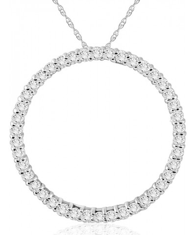 Pompeii3 14k White or Yellow Gold 1 Ct T.W. Circle Natural Diamond Round-Cut Pendant With 18" 14k Gold Chain Necklace Women's...