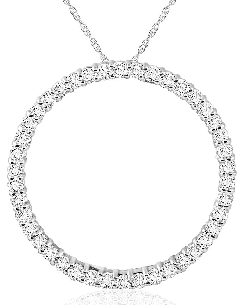 Pompeii3 14k White or Yellow Gold 1 Ct T.W. Circle Natural Diamond Round-Cut Pendant With 18" 14k Gold Chain Necklace Women's...