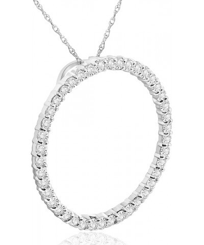 Pompeii3 14k White or Yellow Gold 1 Ct T.W. Circle Natural Diamond Round-Cut Pendant With 18" 14k Gold Chain Necklace Women's...