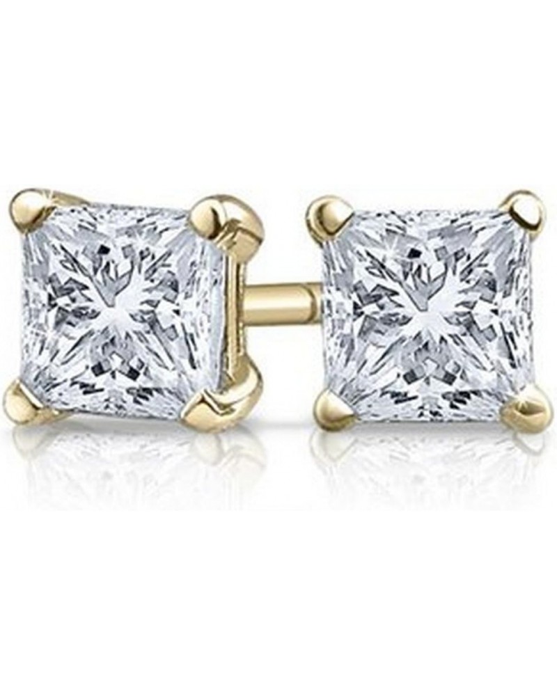 0.9 Carat Solitaire Diamond Stud Earrings Princess Cut 4 Prong Push Back (J-K Color, I1 Clarity) Yellow Gold 18K $465.75 Earr...