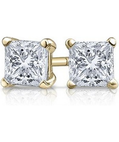 0.9 Carat Solitaire Diamond Stud Earrings Princess Cut 4 Prong Push Back (J-K Color, I1 Clarity) Yellow Gold 18K $465.75 Earr...