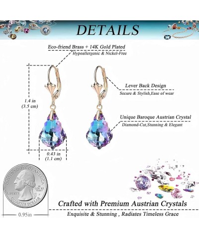 Austrian Crystal Baroque Drop Leverback Earrings for Women Fashion 14K Gold Plated Hypoallergenic Jewelry Vitrail Light $9.43...