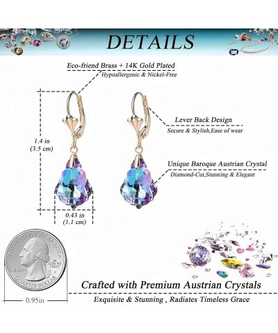 Austrian Crystal Baroque Drop Leverback Earrings for Women Fashion 14K Gold Plated Hypoallergenic Jewelry Vitrail Light $9.43...