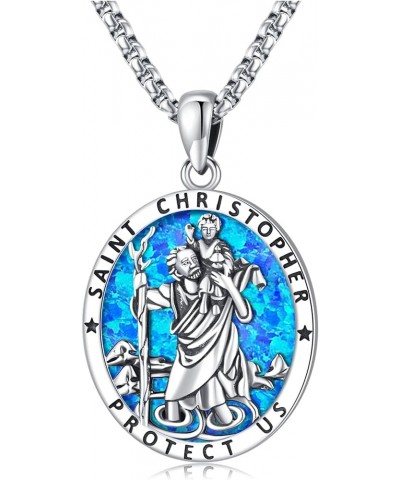 Opal Necklace for Women Men Blue White Opal Jewelry Sterling Silver 925 Genuine Real Opal Pendant Gifts B-D-St christopher $2...