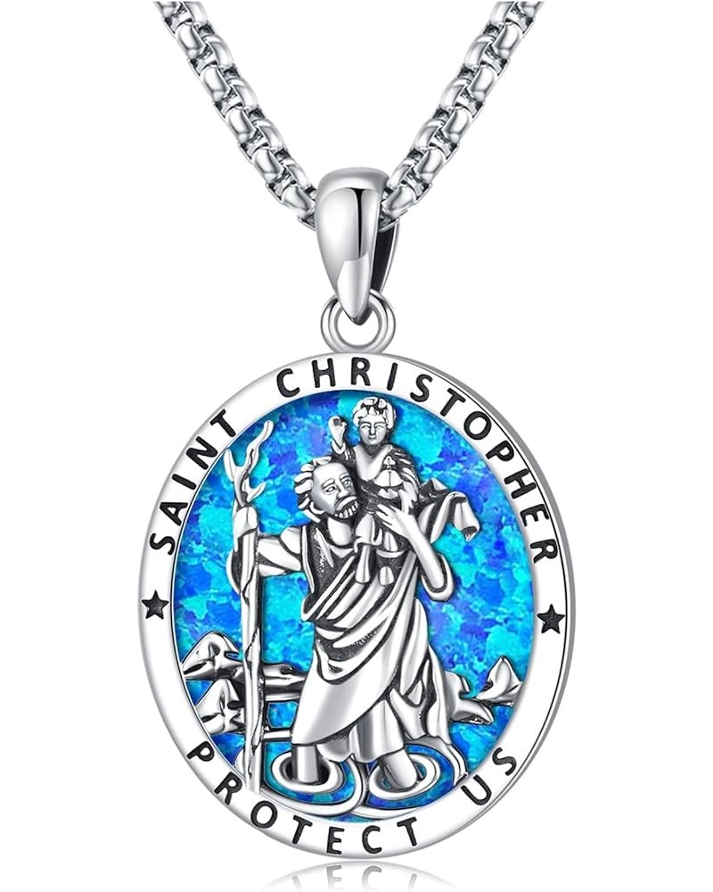 Opal Necklace for Women Men Blue White Opal Jewelry Sterling Silver 925 Genuine Real Opal Pendant Gifts B-D-St christopher $2...