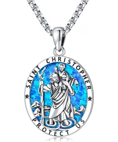 Opal Necklace for Women Men Blue White Opal Jewelry Sterling Silver 925 Genuine Real Opal Pendant Gifts B-D-St christopher $2...