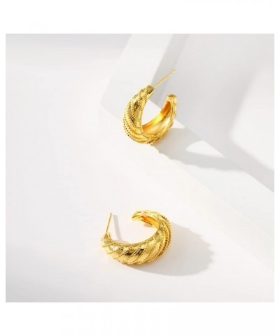 Chunky Gold Stud Half Hoop Earrings, Waterdrop Earrings for Women Open Hoop with 18K Gold Filled Hypoallergenic Jewelry for W...