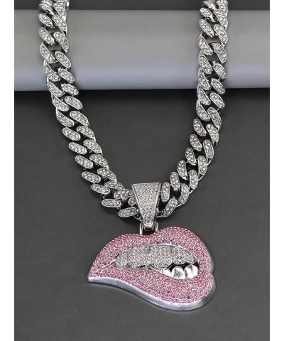 Diamond Cuban Link Chain for Women with Pendant,iced Out Cuban Choker Mouth Necklace Hip Hop Silver Jewelry Silver Cuban $10....