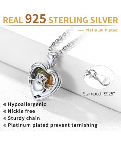 Personalized 925 Sterling Silver Irish BFF Celtic Claddagh Heart Shape Locket Necklace That Holds Pictures Custom Photo Locke...