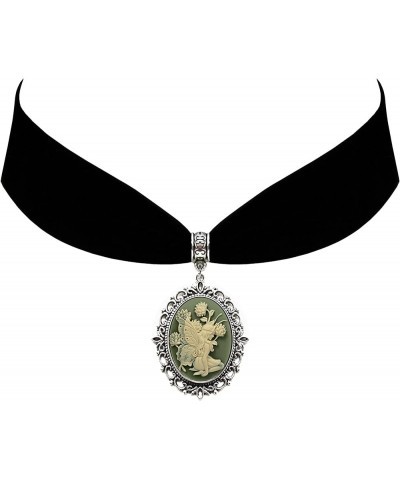 Fairy and Flowers Cameo Steampunk Gothic Pendant Necklace on Velvet Choker Green $13.78 Necklaces