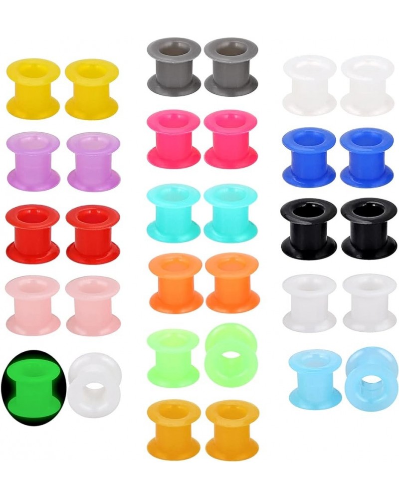 16Pairs Multi-Colors Silicone Ear Tunnels Gauges Double Flared Plugs Stretchers Flexible Ear Piercing Jewelry for Women Men 2...