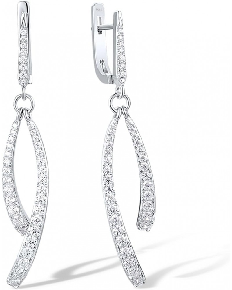 925 Sterling Silver White Wishbone Earrings White Cubic Zirconia Dangle Earrings for Women $16.66 Earrings