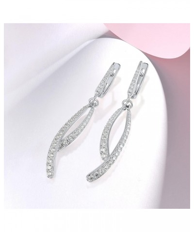 925 Sterling Silver White Wishbone Earrings White Cubic Zirconia Dangle Earrings for Women $16.66 Earrings