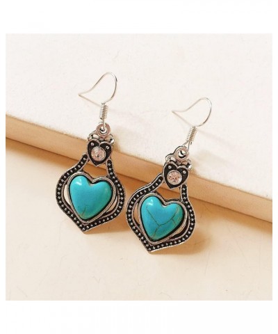 Bohemian Turquoise Oval Earring Vintage Flower Teardrop Hollow Heart Circle Dangle Earrings Geometric Statement Western Cowgi...