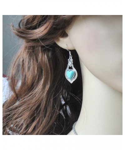 Bohemian Turquoise Oval Earring Vintage Flower Teardrop Hollow Heart Circle Dangle Earrings Geometric Statement Western Cowgi...