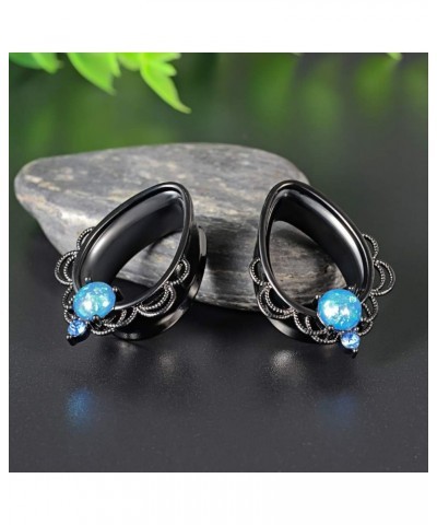 1 Pair Surgical Steel Ear Gauges Tear Drop Ear Tunnels and Plugs Fake Opal Earrings Stretcher. Black 1/2"(12mm) $9.71 Others