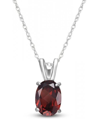 14K Gold Oval-shaped Natural Garnet Pendant Necklace White Gold 24.0 Inches $86.40 Necklaces