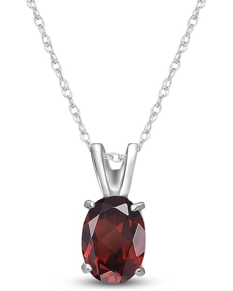 14K Gold Oval-shaped Natural Garnet Pendant Necklace White Gold 24.0 Inches $86.40 Necklaces