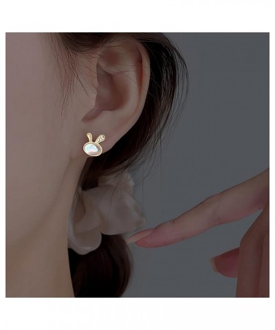 Solid 925 Sterling Silver CZ Bunny Earrings Studs for Women Teen Girls Cute Rabbit Carrot Earrings Studs Moonstone Earrings A...