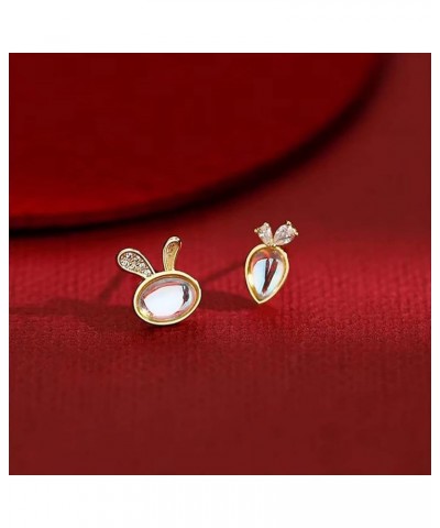 Solid 925 Sterling Silver CZ Bunny Earrings Studs for Women Teen Girls Cute Rabbit Carrot Earrings Studs Moonstone Earrings A...