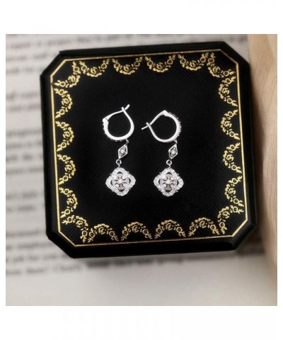 CZ Vintage Dangle Hoop Earrings for Women Girls S925 Sterling Silver with Charms White Gold Plated Pave Cubic Zirconia Leverb...