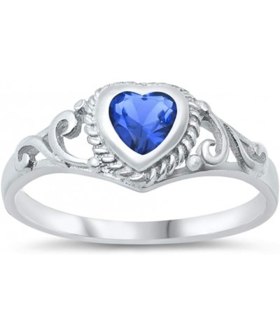 Cubic Zirconia Filigree Heart Petite Ring Sterling Silver (Color Options Sizes 1-12) Simulated Sapphire $8.40 Others