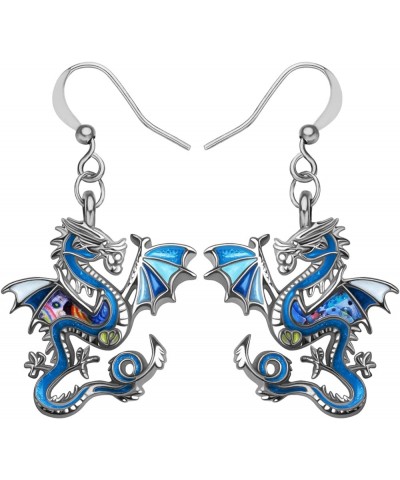 Enamel Alloy Dragon Earrings Mythical Dinosaur Dangle Fashion Jewelry for Women Girls Charms Gifts Blue $7.00 Earrings