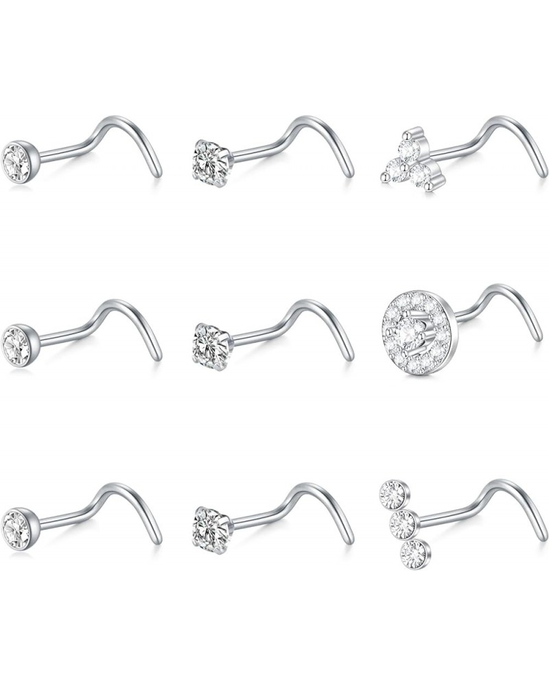 20G Stainless Steel Nose Rings Nose Studs L Shape Nose Rings Studs Nose Screw Bone Diamond Heart Corkscrew Nose Ring Nostril ...