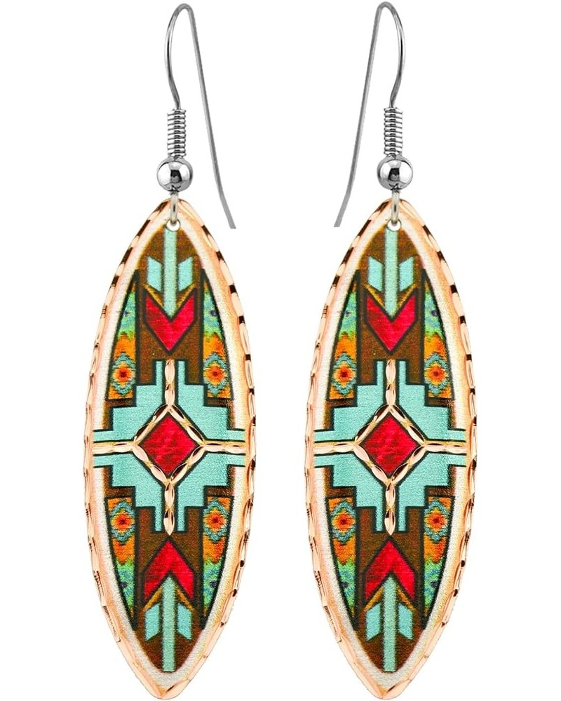 Native American Copper Earrings Women with an Elliptical Cut-out, Elongated Teardrop Earrings Colorful Artwork Earrings/Turtl...