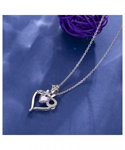 Heart Necklace Birthstone Necklaces for Women 925 Sterling Silver Jewelry Pendant Necklace Rose Flower Mother Daughter Neckla...