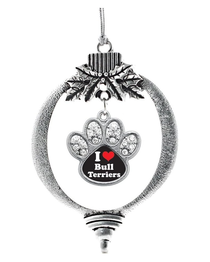 Dog Mom Charm Ornament - Silver Pave Paw Charm Holiday Ornaments with Cubic Zirconia Jewelry I Love Bull Terriers $8.25 Brace...