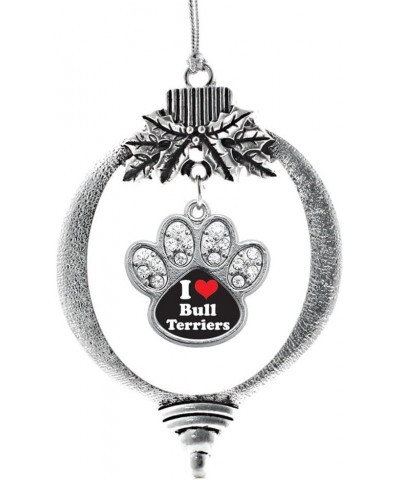 Dog Mom Charm Ornament - Silver Pave Paw Charm Holiday Ornaments with Cubic Zirconia Jewelry I Love Bull Terriers $8.25 Brace...