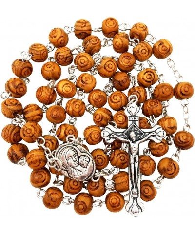 CATHOLIC ROSARY NECKLACE Olive Wood Carved Beads With Jerusalem Soil & Cross Crucifix in Gift Box $9.29 Necklaces