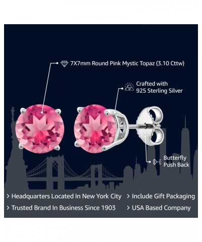 925 Sterling Silver Pink Mystic Topaz Stud Earrings For Women (3.10 Cttw, Round Cut 7MM) $22.56 Earrings