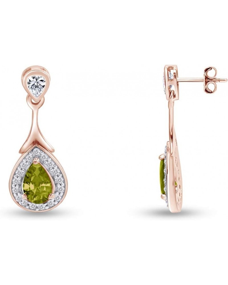 14k Rose Gold Over Sterling Silver Teardrop Dangle Earrings Simulated Peridot $41.24 Earrings