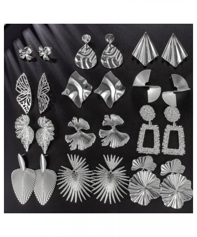 12 Pairs Big Gold Statement Earrings for Women Girls Large Geometric Exaggerated Earrings Dangle Twisted Leaf Earrings Silver...