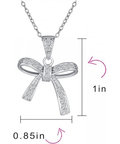 Dainty Romantic Bridal Wedding Clear Cubic Zirconia Pave CZ Station Holiday Present Ribbon Bow Pendant Necklace For Women Tee...