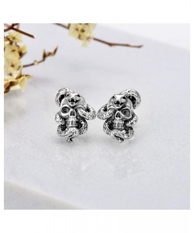 Skull Earrings 925 Sterling Silver Skull Horns/Snake/Owl/Bones/Pirate Stud Earrings for Women Men (with Gift Box) 05-Skull Sn...