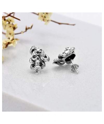 Skull Earrings 925 Sterling Silver Skull Horns/Snake/Owl/Bones/Pirate Stud Earrings for Women Men (with Gift Box) 05-Skull Sn...