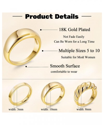 3Pcs 18K Gold-Plated Chunky Dome Rings for Women Croissant Twisted Braided Dome Rings Stacking Chunky Band Rings Statement Mi...