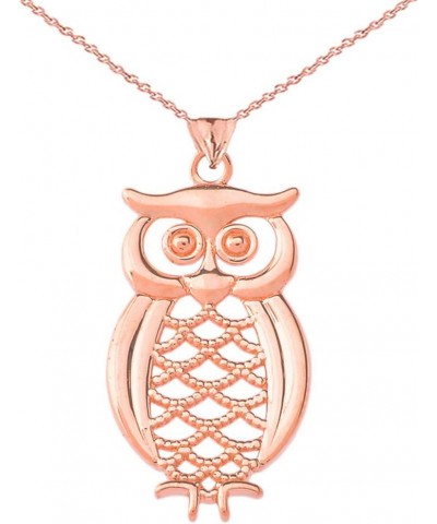 Certified 14k Gold Designer Owl Animal Pendant Necklace Rose Gold 20.0 Inches $139.49 Necklaces