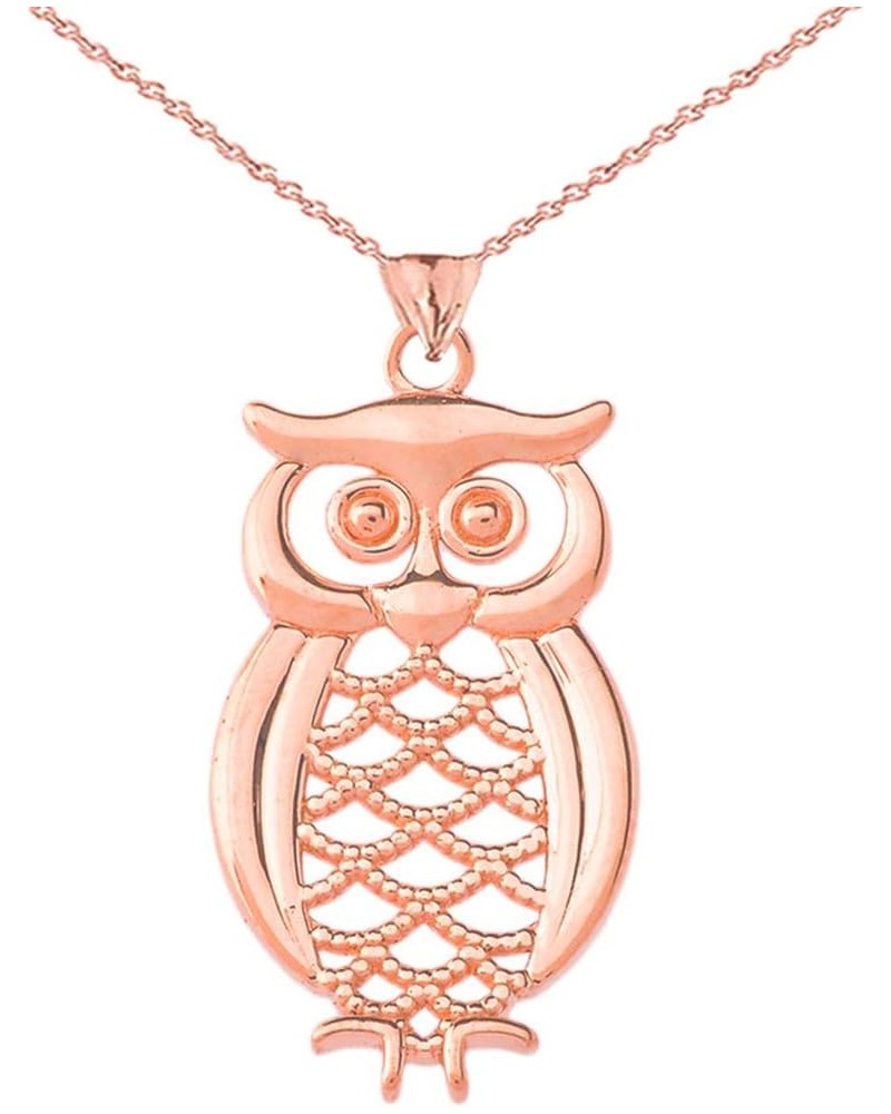 Certified 14k Gold Designer Owl Animal Pendant Necklace Rose Gold 20.0 Inches $139.49 Necklaces