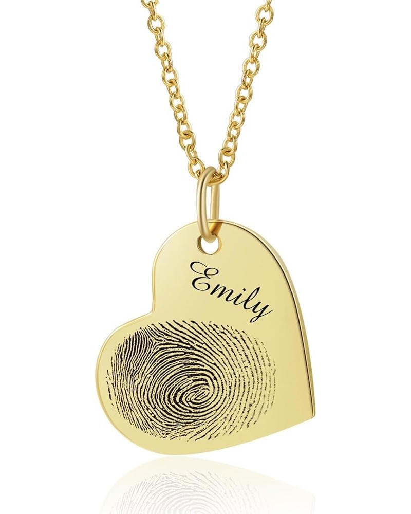 Fingerprint Heart Necklace, Custom Baby Hand Print Cat Dog Paw Engraved Handwriting - Your Actual Fingerprint - Personalized ...