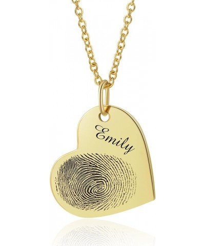 Fingerprint Heart Necklace, Custom Baby Hand Print Cat Dog Paw Engraved Handwriting - Your Actual Fingerprint - Personalized ...